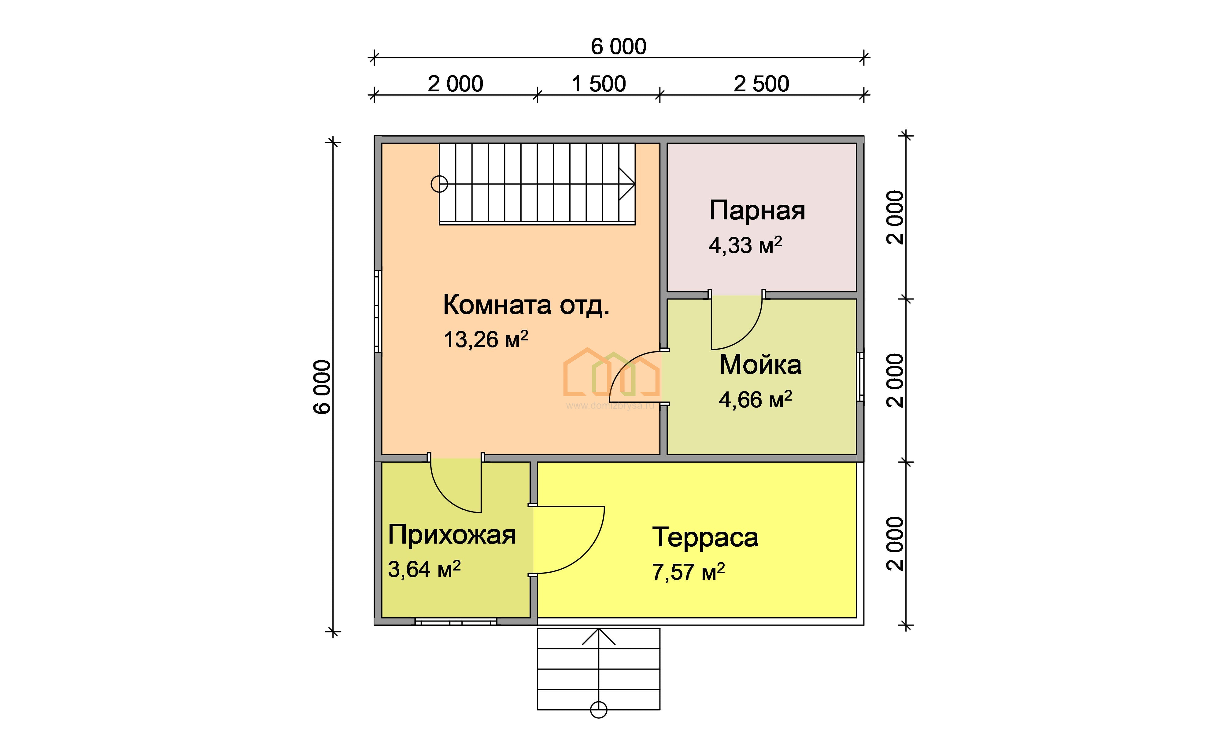 Каркасная баня с мансардой Венера-2 (К) 6x6 Площадь: 63 м² с террасой под  ключ в Подольске