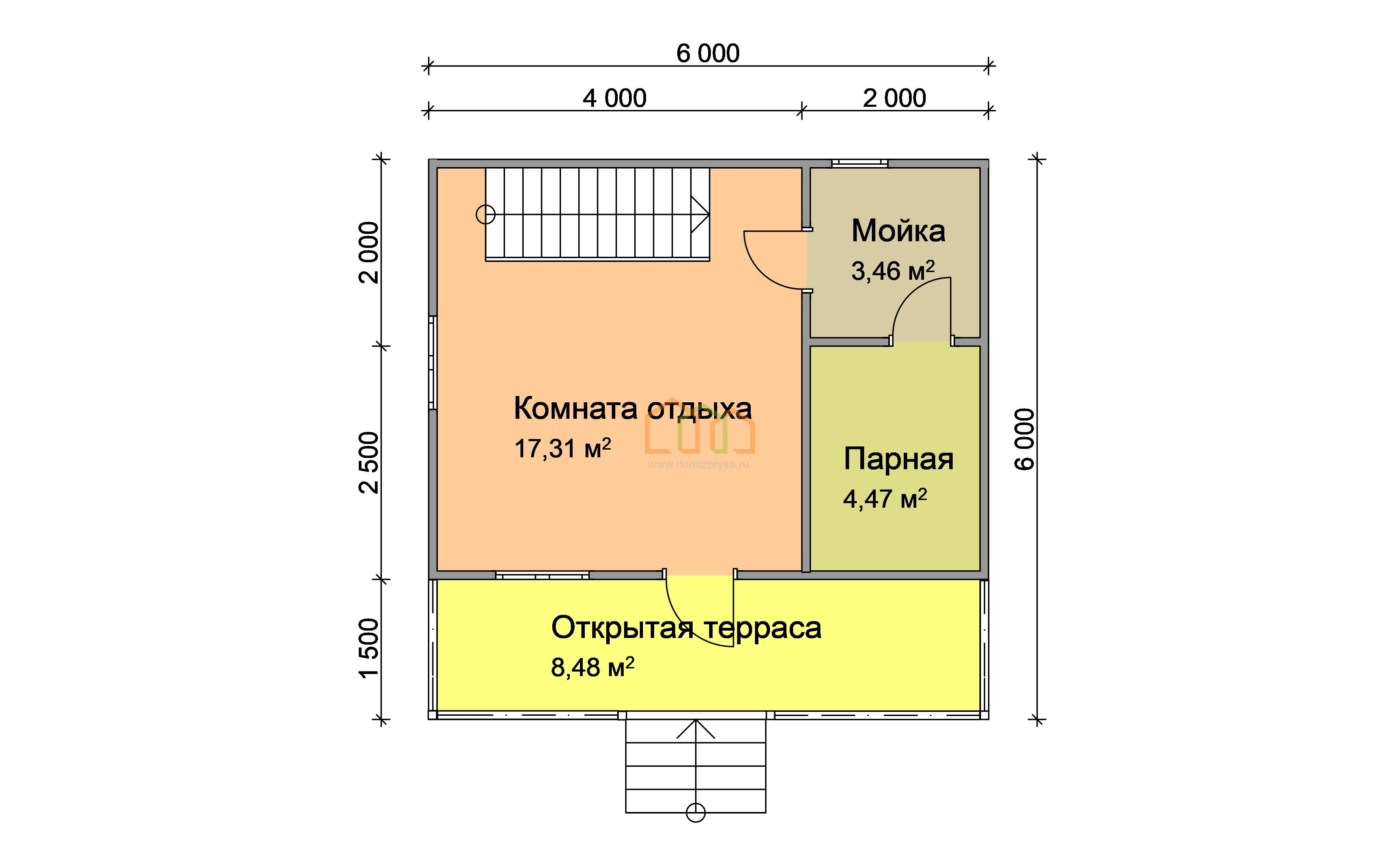 Каркасная баня с мансардой Венера-1 (К) 6x6 Площадь: 63 м² с террасой под  ключ в Подольске