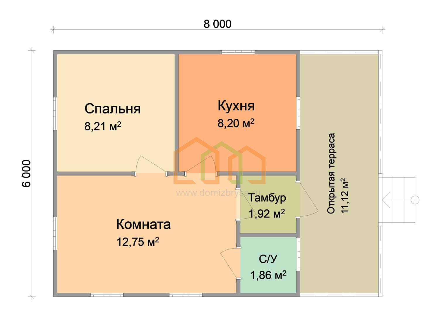 Каркасный садовый домик с террасой Бук (КТ) 6x8 Площадь: 48 м² с террасой  под ключ в Подольске