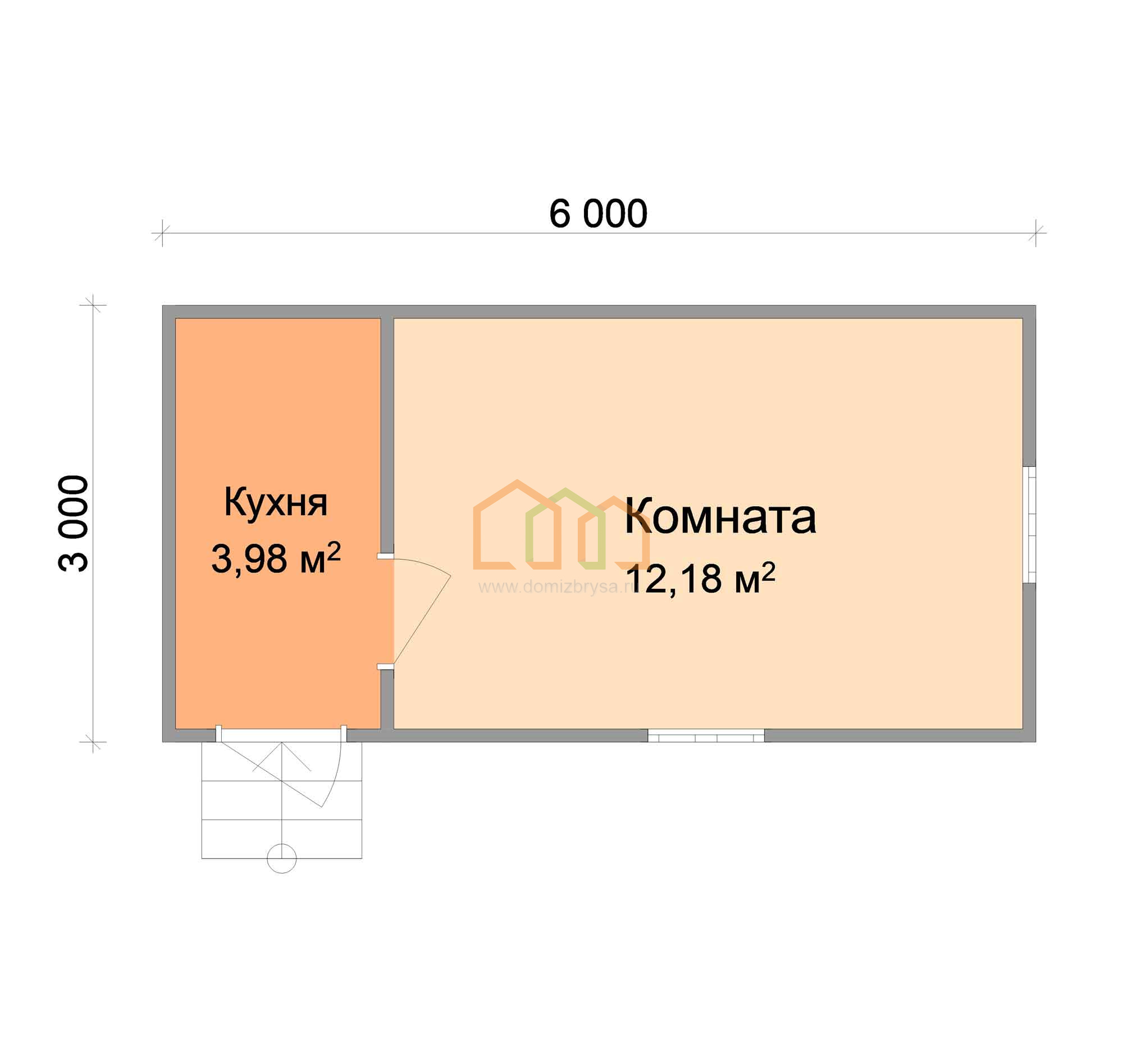 Брусовой дачный домик Клён (Б) 3х6 Площадь: 18 м² под ключ в Подольске