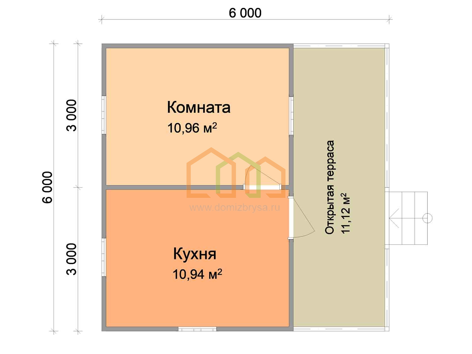 Каркасный дачный домик с террасой Вяз (КТ) 6х6 Площадь: 36 м² с террасой  под ключ в Подольске